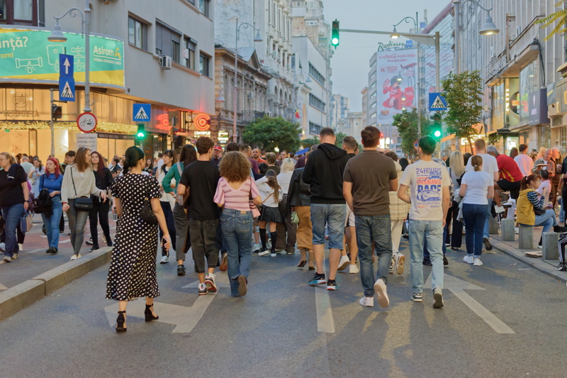 15 - A pedestrian-only weekend walk on Calea Victoriei in Bucharest, Romania, during the Open Streets urban promenade event
